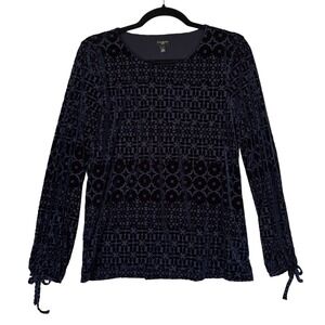 Talbots Shirt Womens Petite‎ Small Blue Burnout Velvet Whimsigoth Dark Romantic